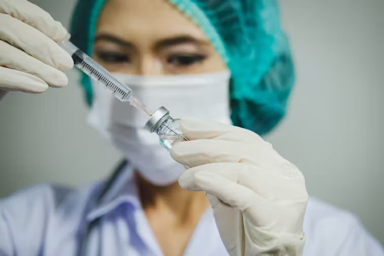 nurse preparing a needle for vaccination